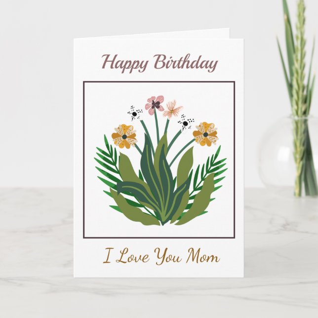 Tarjeta Feliz cumpleaños madre flores Personalizado acuare (Anverso)