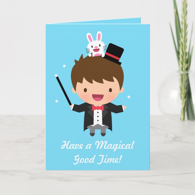 Tarjeta Feliz cumpleaños Magician Boy Magic Bunny Trick (Anverso)