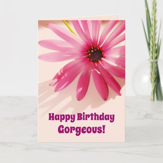Tarjeta Feliz cumpleaños magnífica flor rosa (Anverso)