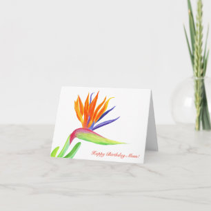 Tarjeta Feliz Cumpleaños Mamá Acuarela Ave del Paraíso