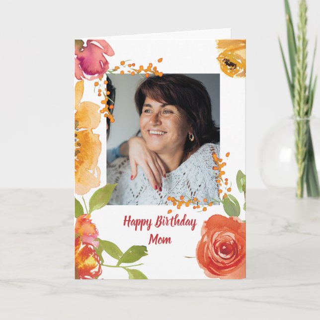 Tarjeta Feliz cumpleaños, mamá adorables flores acuáticas (Anverso)