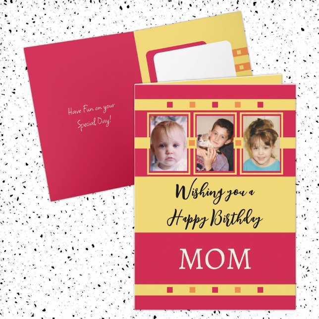 Tarjeta Feliz cumpleaños mamá agrega 3 fotos de amarillo r (Subido por el creador)