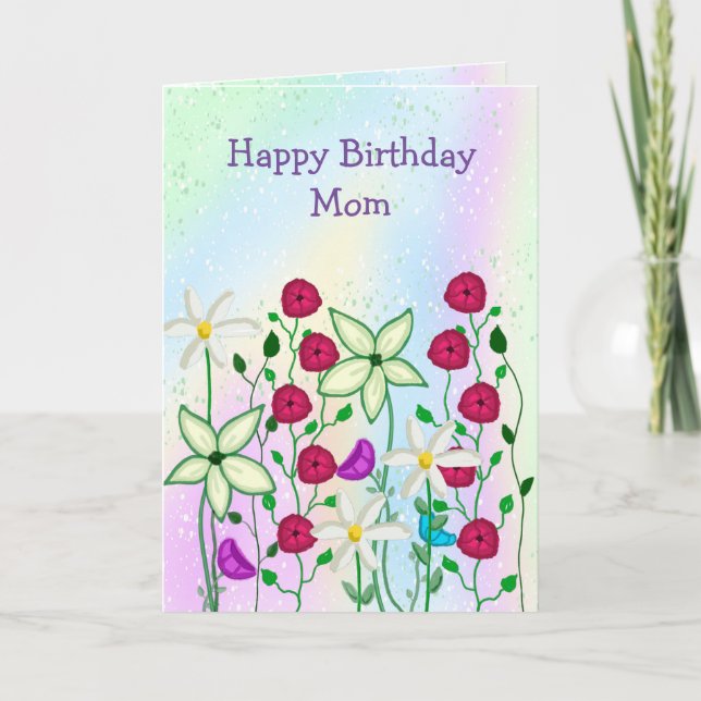 Tarjeta Feliz cumpleaños, mamá, Bonito Floral (Anverso)