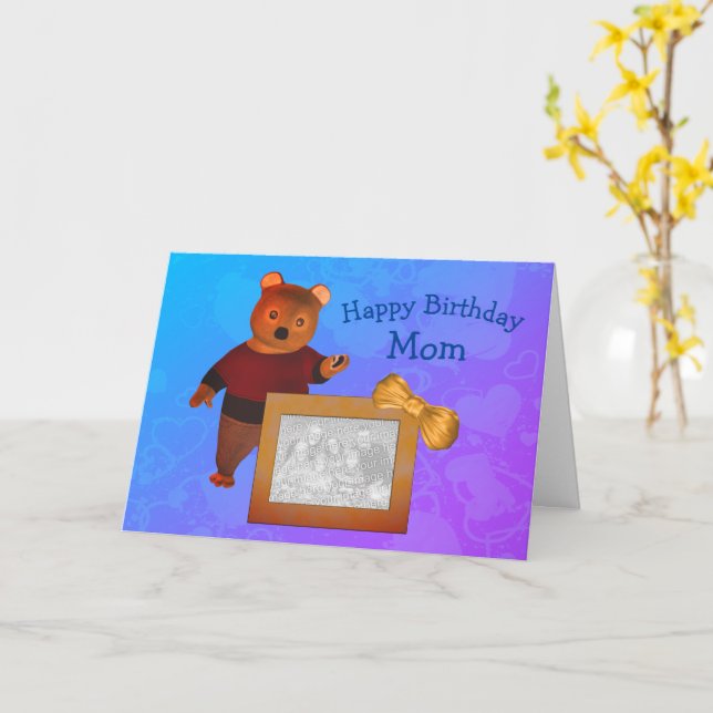 Tarjeta Feliz cumpleaños, mamá Cute Bear Photo Card (flor amarilla)