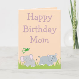 Tarjeta Feliz cumpleaños mamá Elephant e Hippo foto adentr