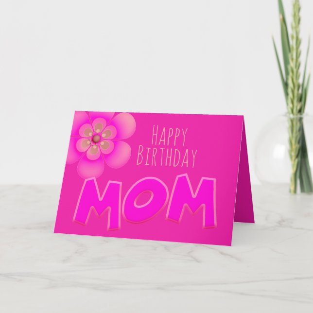 Tarjeta Feliz cumpleaños, mamá en un divertido y brillante (Anverso)