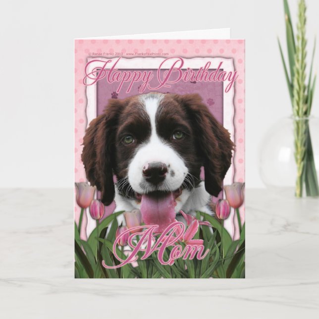 Tarjeta Feliz cumpleaños mamá - English Springer Spaniel (Anverso)