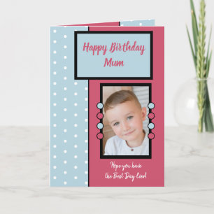 Tarjeta Feliz cumpleaños Mamá foto rosa y azul