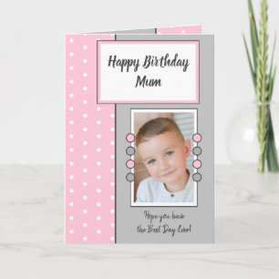 Tarjeta Feliz cumpleaños Mamá foto rosa y gris