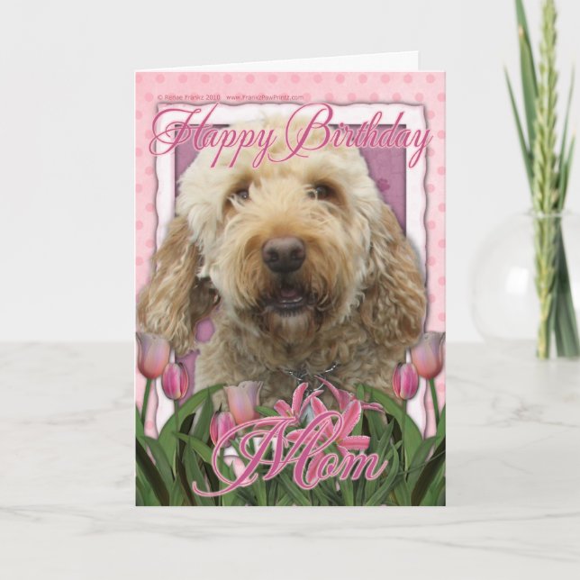 Tarjeta Feliz cumpleaños mamá - Goldendoodle (Anverso)