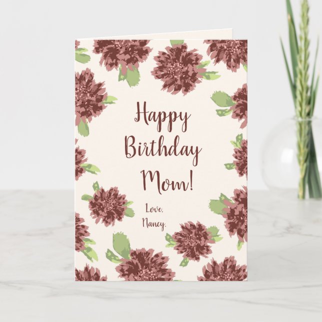 Tarjeta Feliz Cumpleaños Mamá - Marco de Daisies Rojos. Ta (Anverso)