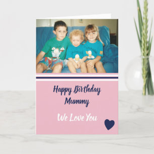 Tarjeta Feliz cumpleaños mamá, marina rosa y foto blanca