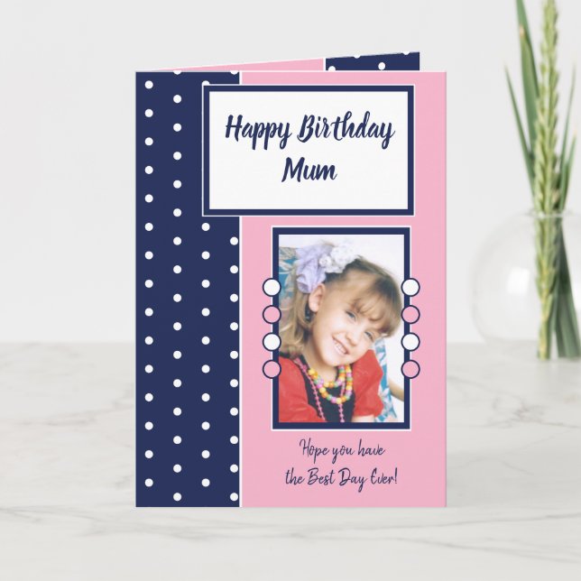 Tarjeta Feliz cumpleaños Mamá marina y foto rosa (Anverso)