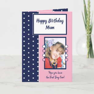 Tarjeta Feliz cumpleaños Mamá marina y foto rosa