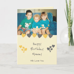 Tarjeta Feliz cumpleaños mamá naranja foto gris