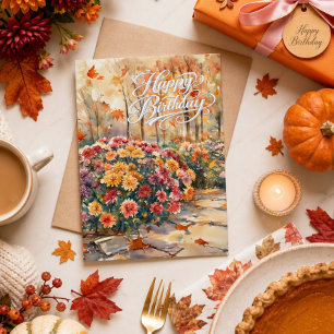 Tarjeta Feliz Cumpleaños Mamá Otoño Flores de Mamá