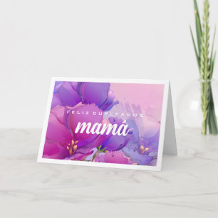 Tarjeta Feliz cumpleaños mamá. Pintura de flores acuáticas