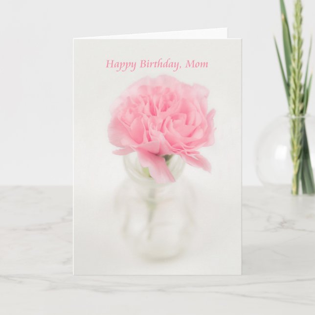 Tarjeta Feliz cumpleaños, mamá, rosa, flor, clavación, (Anverso)