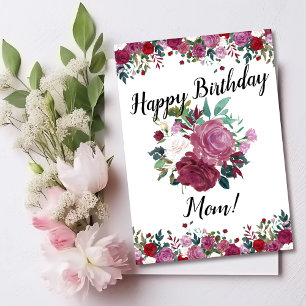 Tarjeta Feliz cumpleaños, mamá Rosas Florales