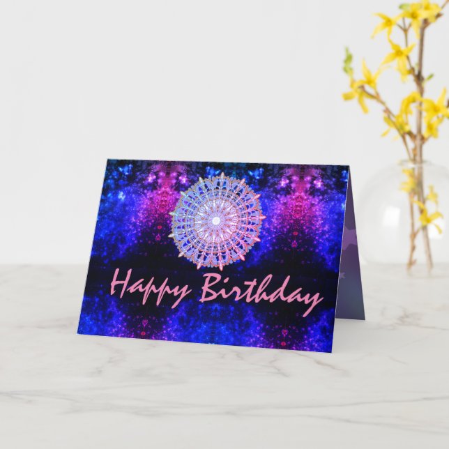 Tarjeta Feliz cumpleaños Mandala Galaxia Cósmica (flor amarilla)