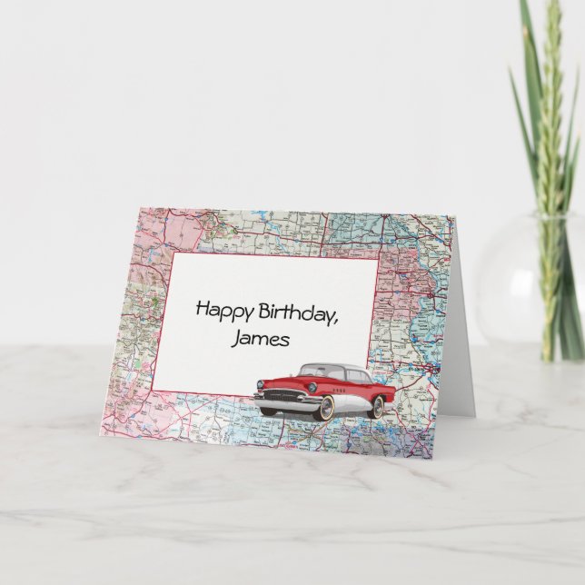 Tarjeta Feliz cumpleaños, mapa de ruta de Estados Unidos (Anverso)