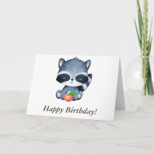 Tarjeta Feliz Cumpleaños Mapache Bebé Acuarela con Melocot