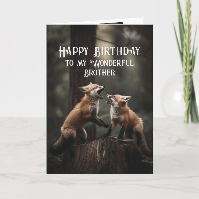 Tarjeta Feliz cumpleaños. Maravilloso hermano amigo Foxes (Anverso)