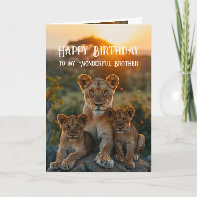 Tarjeta Feliz cumpleaños Maravilloso Hermano Lion Animal F (Anverso)