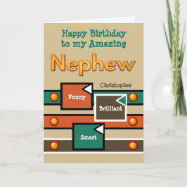 Tarjeta Feliz cumpleaños, maravilloso sobrino marrón y nar