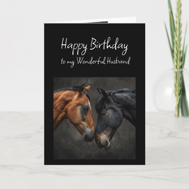Tarjeta Feliz cumpleaños, maravillosos caballos de esposas (Anverso)