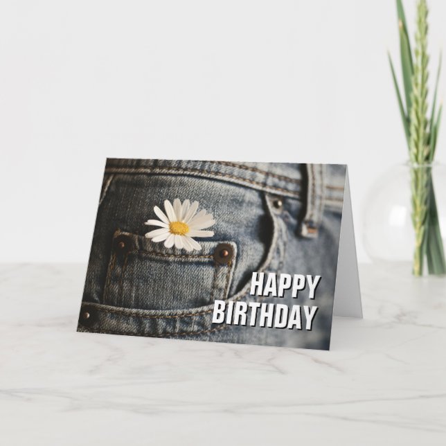 Tarjeta Feliz Cumpleaños | Margarita en Bolsillo de Vaquer (Anverso)