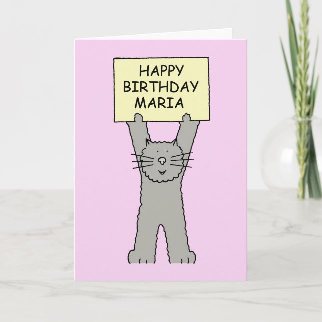 Tarjeta Feliz cumpleaños, Maria Personalizado Cat (Anverso)