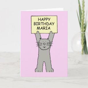 Tarjeta Feliz cumpleaños, Maria Personalizado Cat