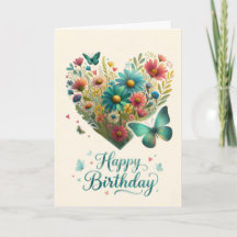 Feliz Cumpleaños Mariposa Corazón Flor Silvestre