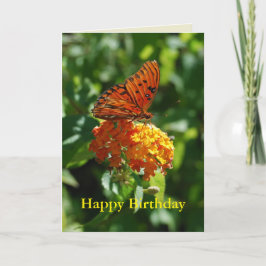 Tarjeta Feliz cumpleaños, mariposa del Golfo, Lantana