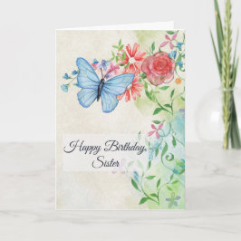 Tarjeta Feliz cumpleaños, mariposa y flores