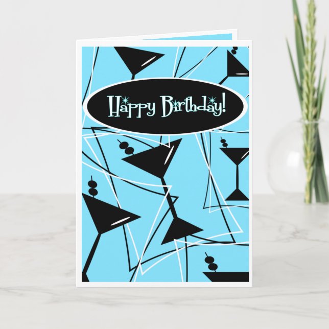 Tarjeta Feliz cumpleaños Martini en azul (Anverso)