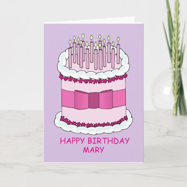 Tarjeta Feliz cumpleaños Mary Personalizado Pastel y Velas (Anverso)