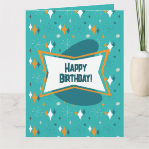 Tarjeta Feliz Cumpleaños, MCM Atomic Starburst Azul Turque