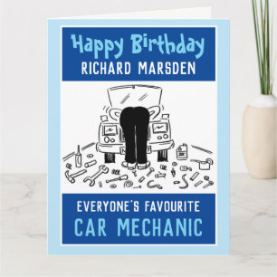 Tarjeta Feliz Cumpleaños Mecánico de Autos