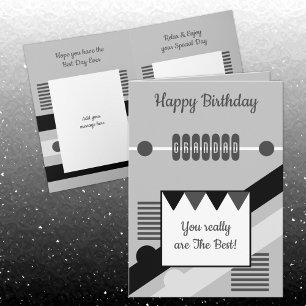 Tarjeta Feliz cumpleaños, mejor abuelo gris y negro