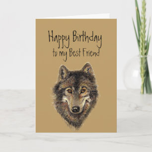 Tarjeta Feliz cumpleaños, mejor amigo lobo, carta de lobos