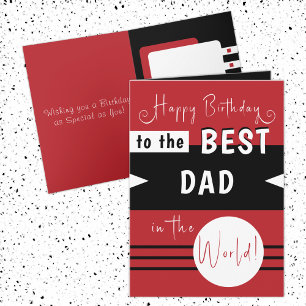 Tarjeta Feliz cumpleaños mejor papá en el mundo negro rojo