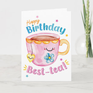 Tarjeta Feliz Cumpleaños Mejor-Té – Taza de Té con Juego d