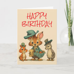 Tarjeta Feliz Cumpleaños Mensajeros Animales Divertidos Di