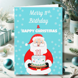 Tarjeta Feliz Cumpleaños Merry 11 Navidad Santa 