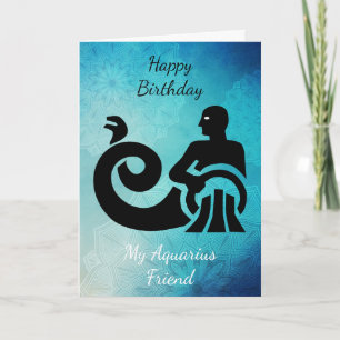 Tarjeta Feliz cumpleaños, mi amigo Aquarius, Rótulo Zodiac