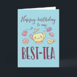 Tarjeta Feliz cumpleaños mi Bestie Funny Tea Fiesta cumple<br><div class="desc">Feliz cumpleaños a mi mejor té. Graciosas,  humorísticas y a veces sarcásticas tarjetas de cumpleaños para tu familia y amigos. Obtén esta tarjeta de diversión para tu persona especial. Visita nuestra tienda para más tarjetas de cumpleaños geniales.</div>
