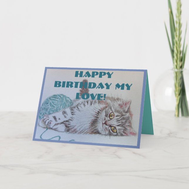Tarjeta Feliz cumpleaños, mi carta de saludos de arte gato (Anverso)