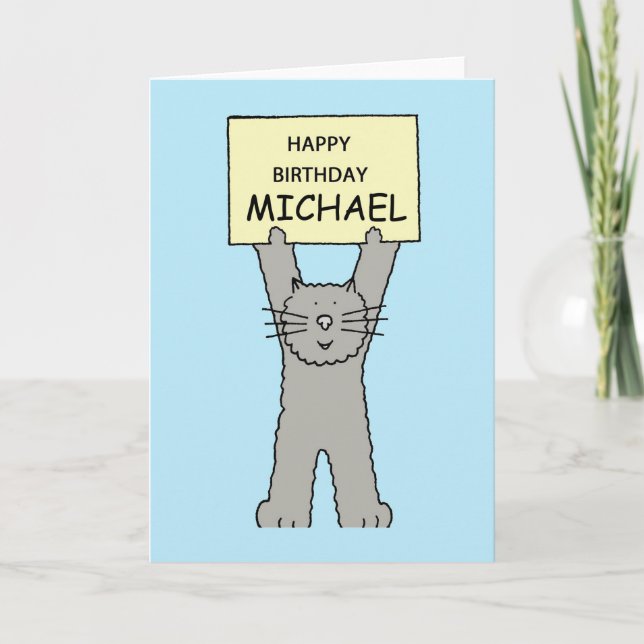 Tarjeta Feliz cumpleaños Michael Personalizado Gray Cat (Anverso)